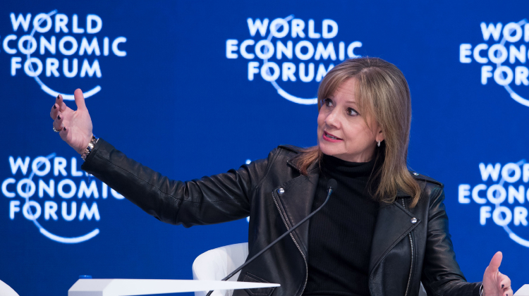 A woman speaking at a World Economic Forum event